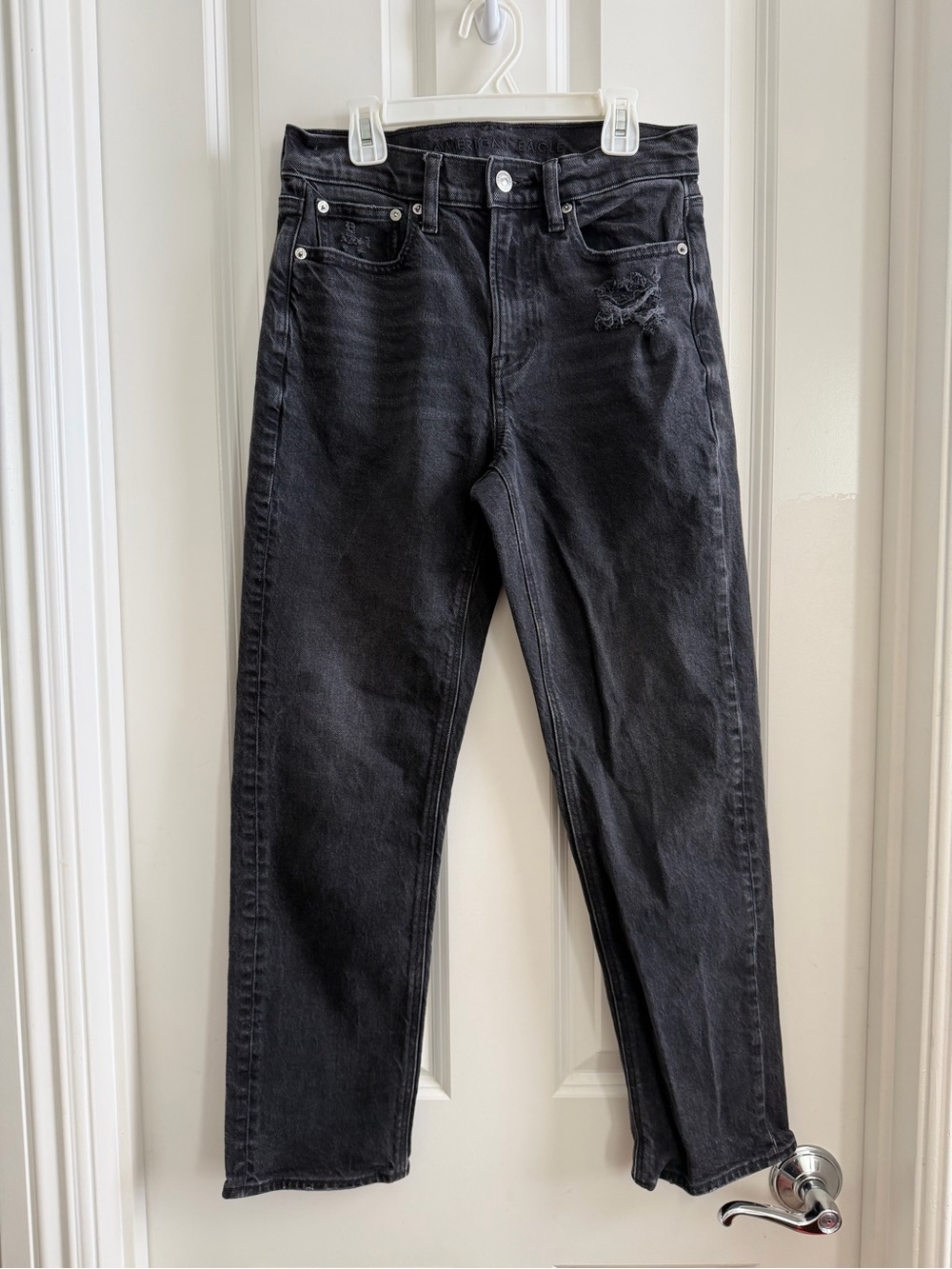 American Eagle Super High Rise Ankle Straight Black Denim Jeans Size 2